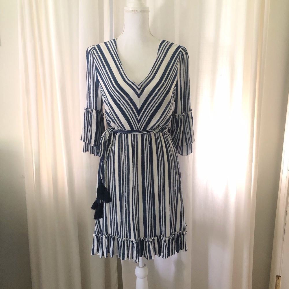 { Lulus } Blue Striped Ruffle Dress